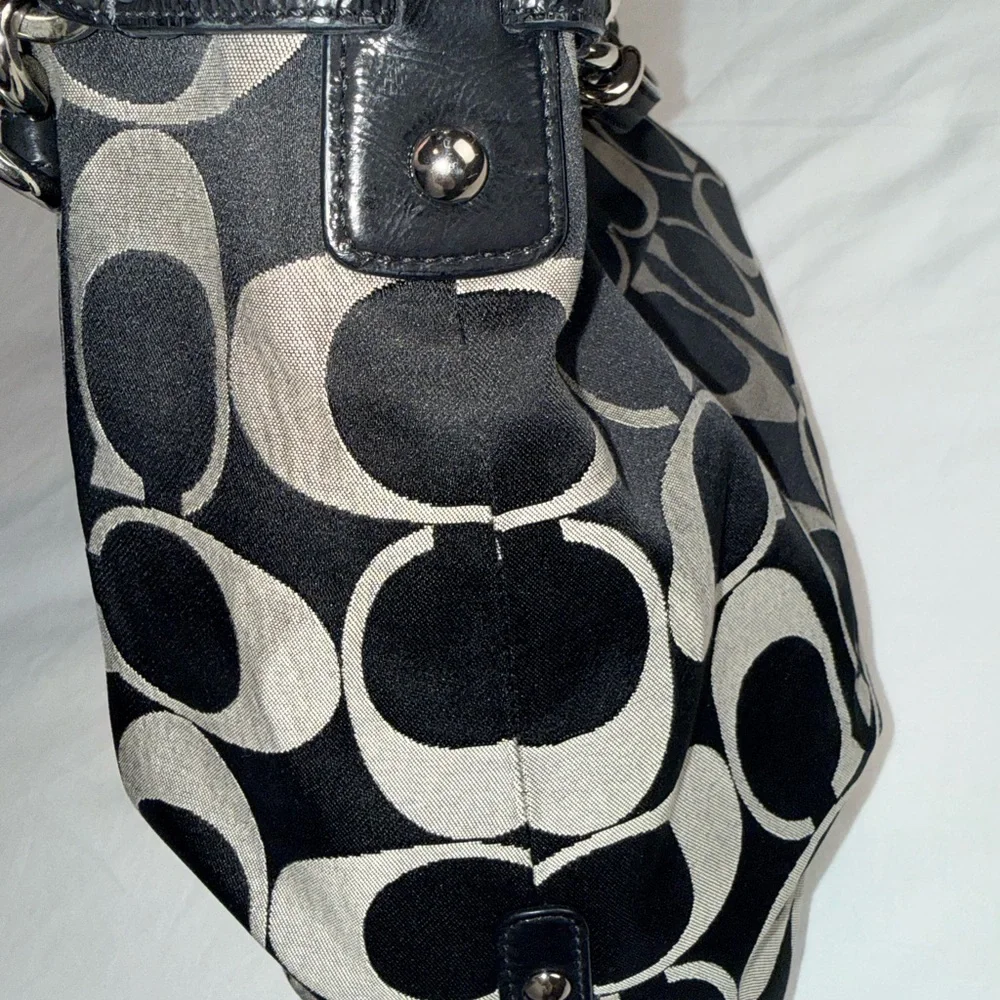 Coach Black & Gray Signature Canvas Hobo Shoulder Bag